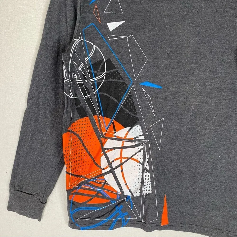 5/$25 Cat & Jack Shirt Boys Gray Long Sleeve Basketball Graphic Casual L 12-14